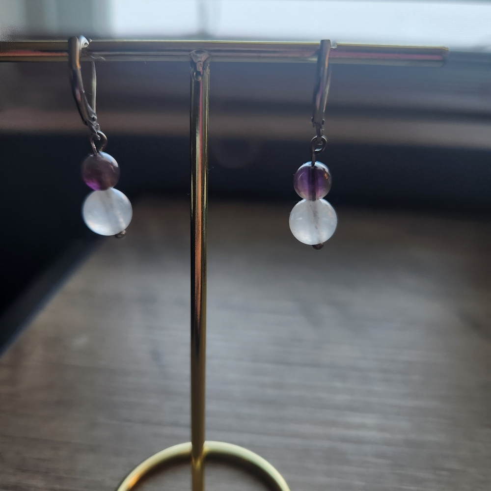Elegant Purple and White Drop Earrings